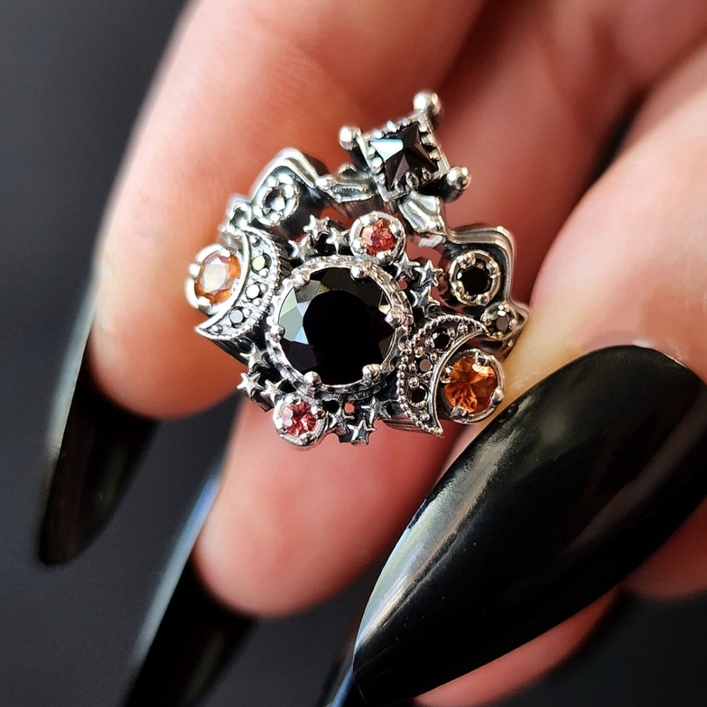 Silver Black Stone Celestial Ring Set - Women's Fashion - Picture 2 of 16